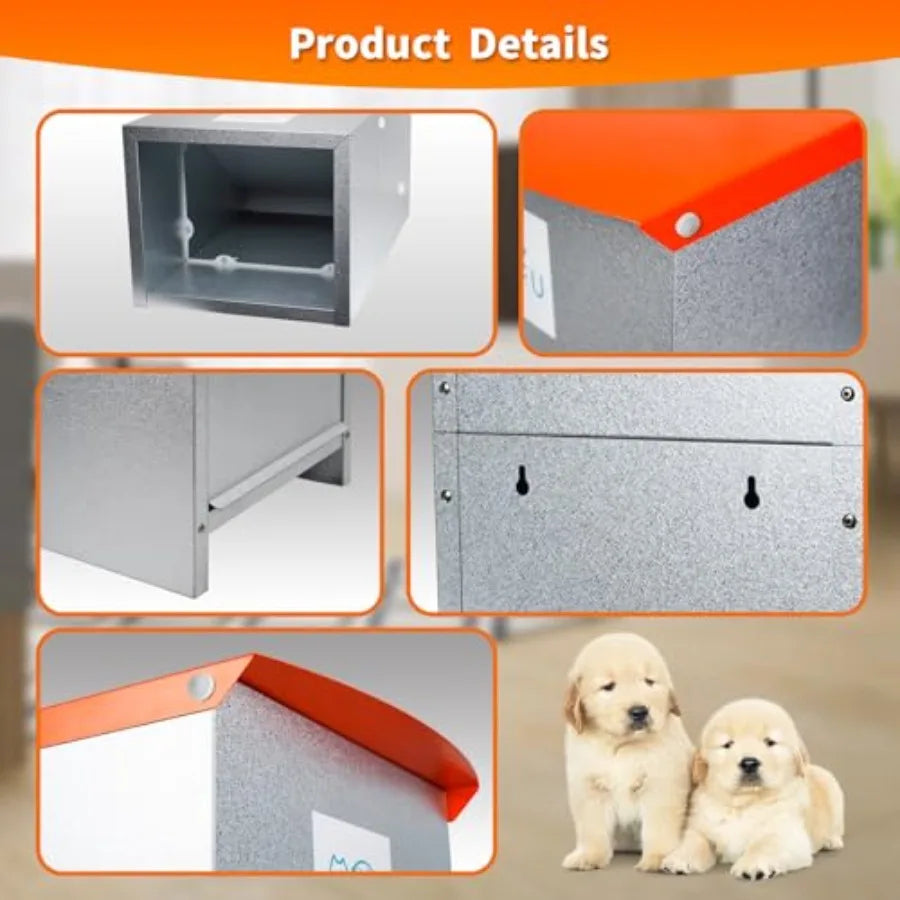 Dog Feeder - Galvanized Metal Pet Food Station for Indoor Outdoor Use - Gray - Automatic Gravity-Fed Dispenser Suitable for Sma