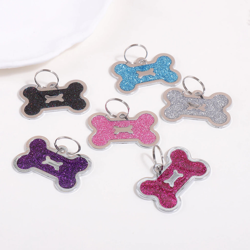 Glitter Custom Text Dog Tags Customized Name Dog ID Tag Laser Engraving Text Number Collar Pendant Personalized Name Pets ID Tag
