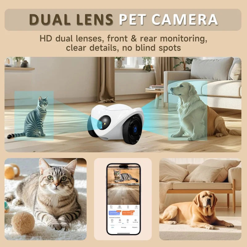 Pet Camera Treat Dispenser, Movable Robot Cam for Dogs Cats, 1080P Indoor Security, 2-Way Talk, 2.4GHz WiFi Only