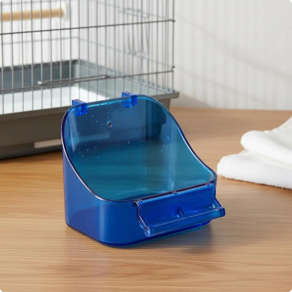 Bird Food Bowl Removable Enclosure Mounted Food Bowl Small Pet Bath Tub Easy to Clean Bird Feeder Cup 2 in 1