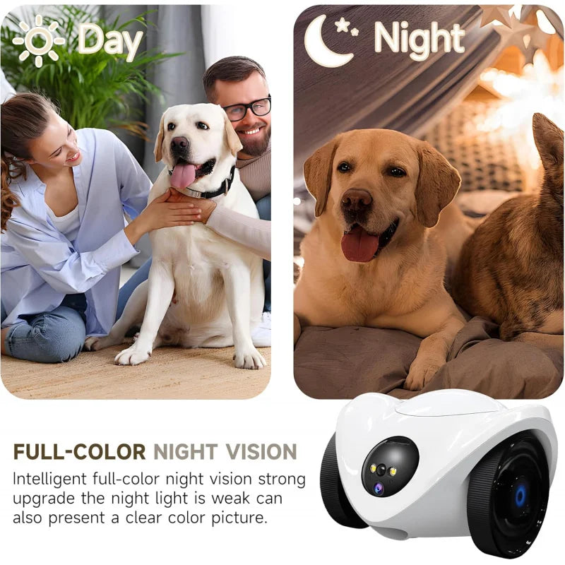 Pet Camera Treat Dispenser, Movable Robot Cam for Dogs Cats, 1080P Indoor Security, 2-Way Talk, 2.4GHz WiFi Only