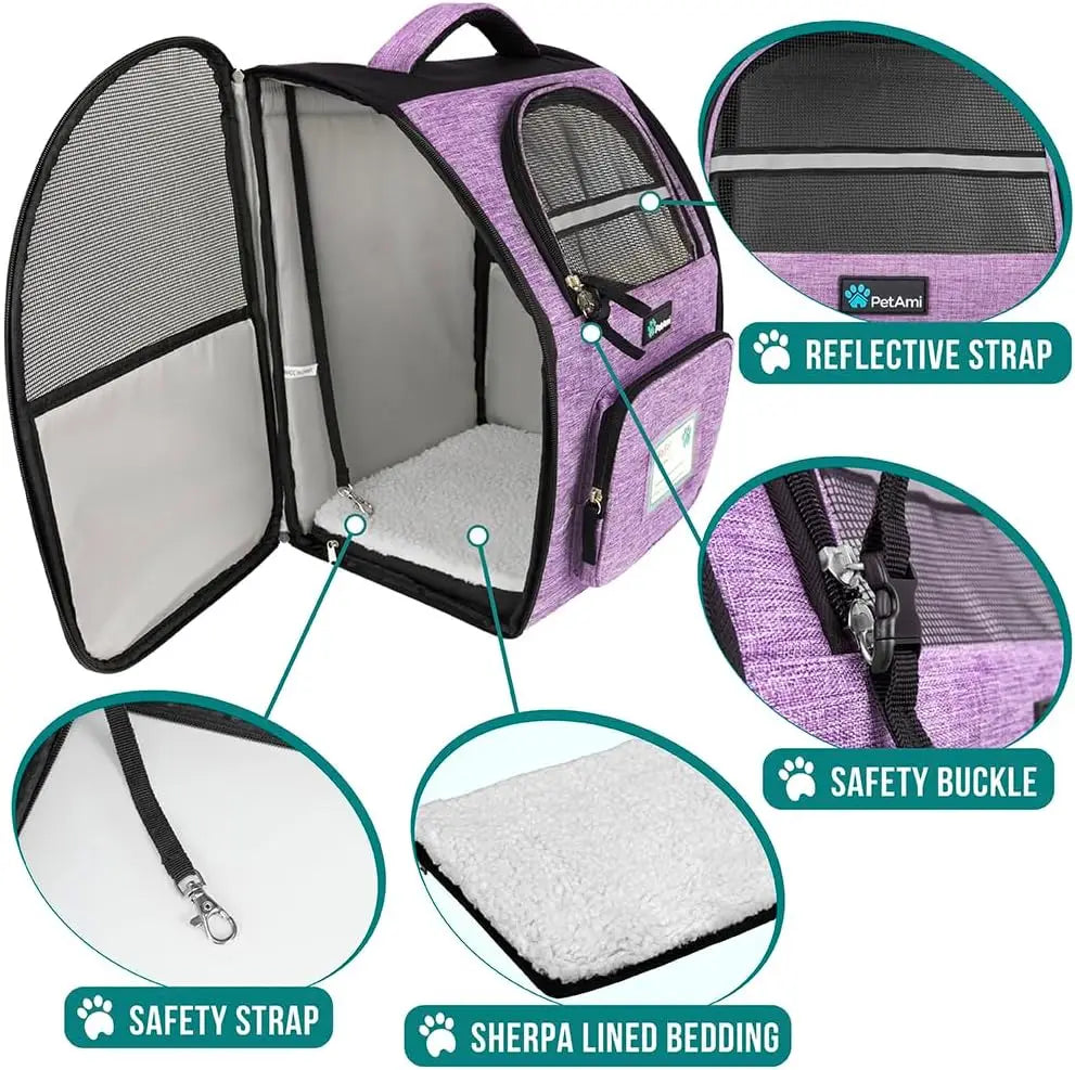 Dog Backpack Carrier for Small Large Cat Pet Puppy, Ventilated Hiking Travel Bag, Airline Approved, Camping Biking Up to 18lbs