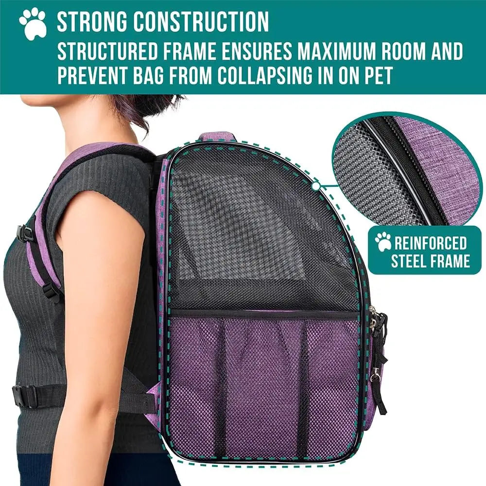Dog Backpack Carrier for Small Large Cat Pet Puppy, Ventilated Hiking Travel Bag, Airline Approved, Camping Biking Up to 18lbs