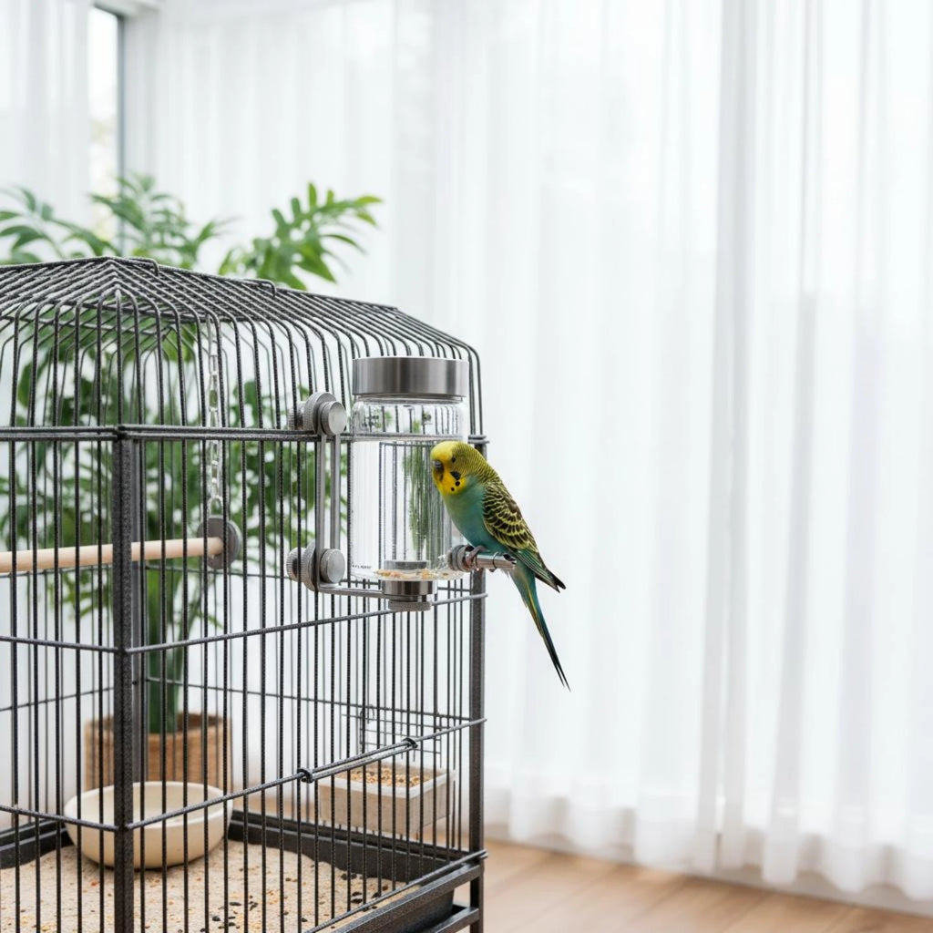 Bird Enclosure Water Feeder Adhesive-Backed Mount Bird Water Bottle Parrot Waterer Stainless Steel Pet Supply Measurement