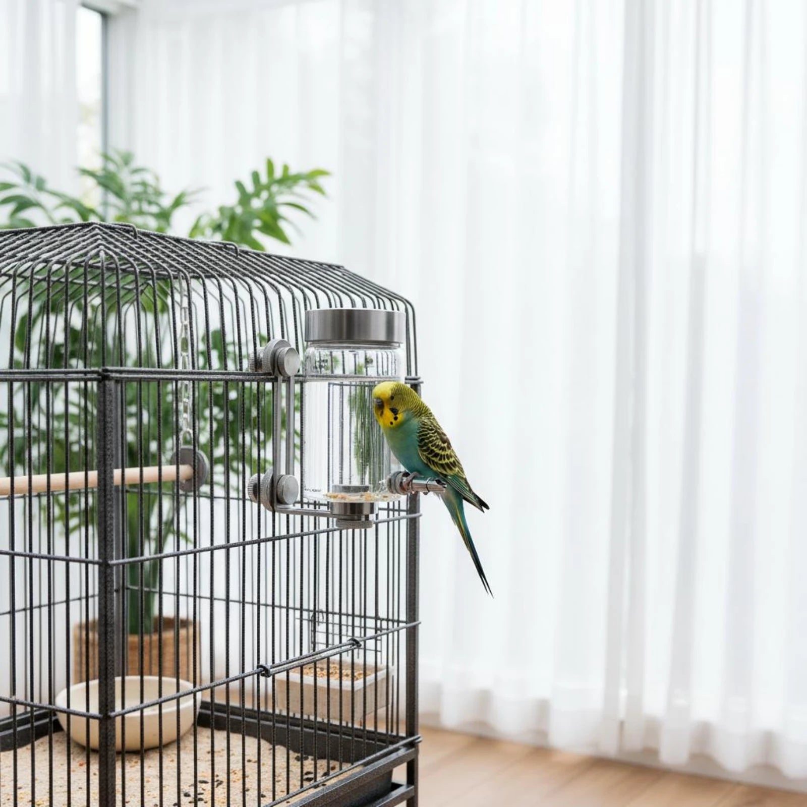 Bird Enclosure Water Feeder Adhesive-Backed Mount Bird Water Bottle Parrot Waterer Stainless Steel Pet Supply Measurement