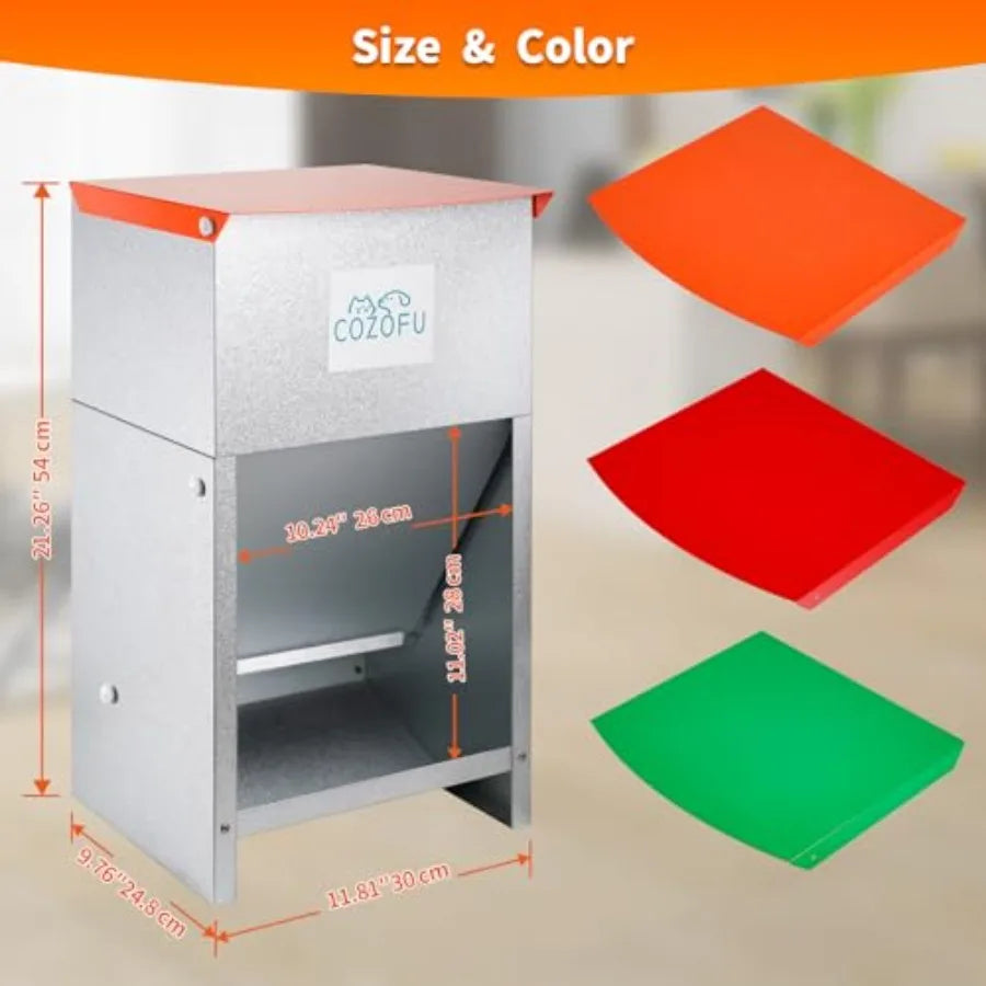 Dog Feeder - Galvanized Metal Pet Food Station for Indoor Outdoor Use - Gray - Automatic Gravity-Fed Dispenser Suitable for Sma