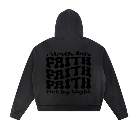 Chosen Generation Walk By Faith Not By Sight Sun Fade Frayed Raw Edge Fleece Zip Hoodie