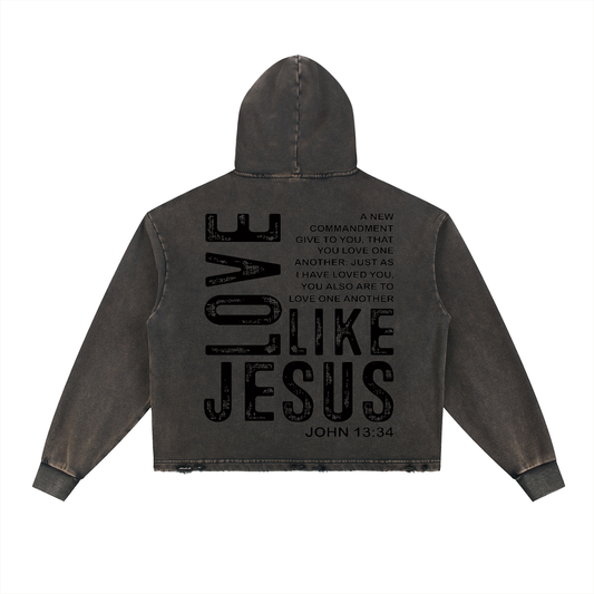 Chosen Generation Love Like Jesus Vintage Washed Frayed-Hem Hoodie