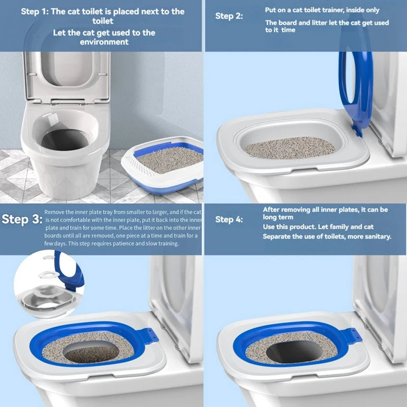 Cat Toilet Training Kit, Universal Reusable Cat Toilet Trainer, Cat Toilet Training Seat Tool for Pet Cleaning Blue-A23R