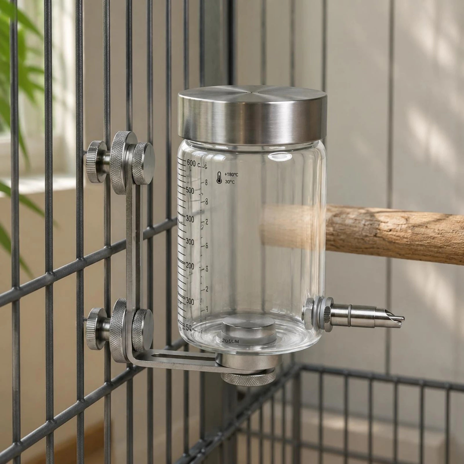 Bird Enclosure Water Feeder Adhesive-Backed Mount Bird Water Bottle Parrot Waterer Stainless Steel Pet Supply Measurement