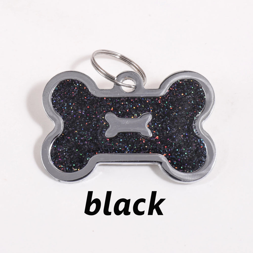 Glitter Custom Text Dog Tags Customized Name Dog ID Tag Laser Engraving Text Number Collar Pendant Personalized Name Pets ID Tag