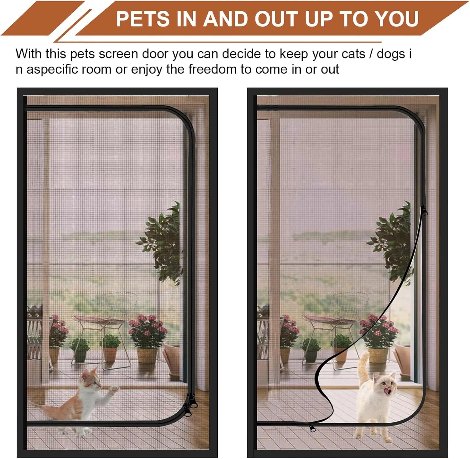 Reinforced Pet Screen Door Thickened Cat Resistant Mesh for Living Room, Patio, Fits 32x80 in, Black