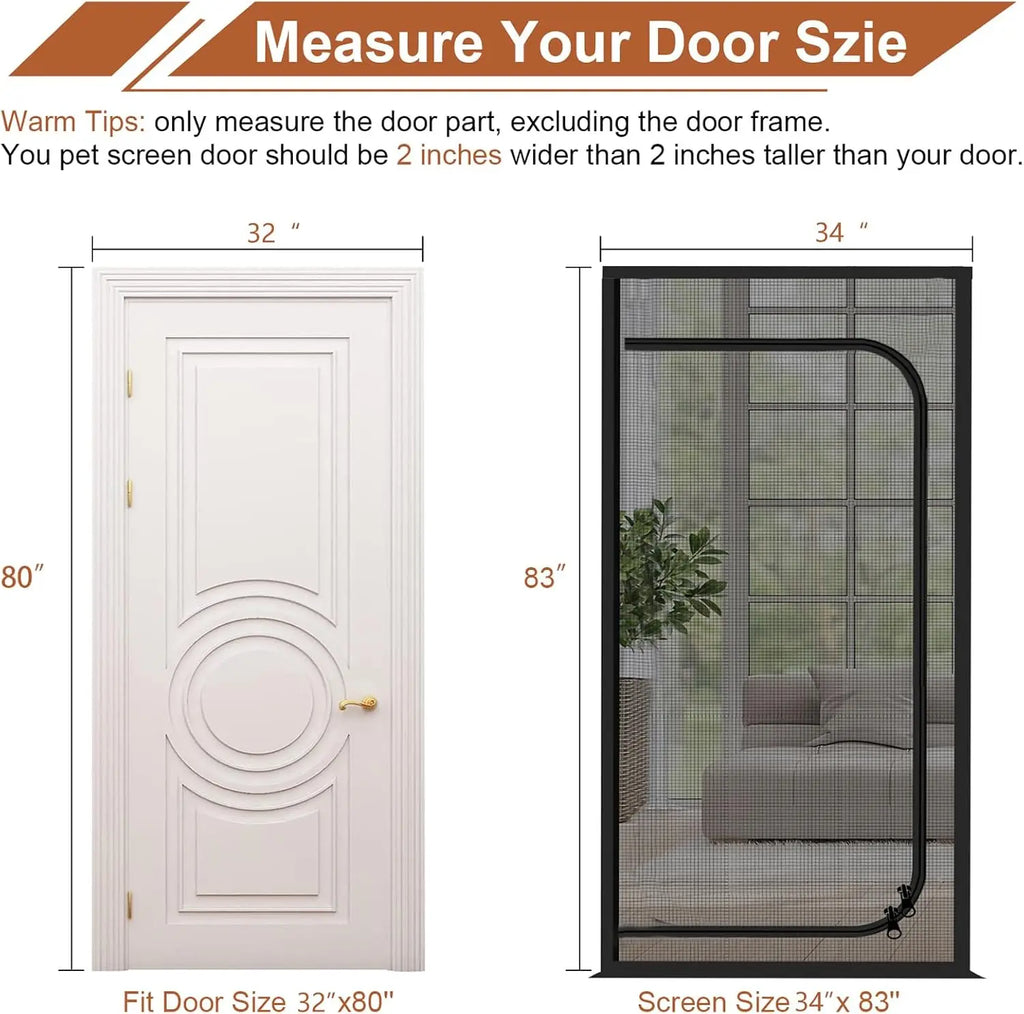 Reinforced Pet Screen Door Thickened Cat Resistant Mesh for Living Room, Patio, Fits 32x80 in, Black