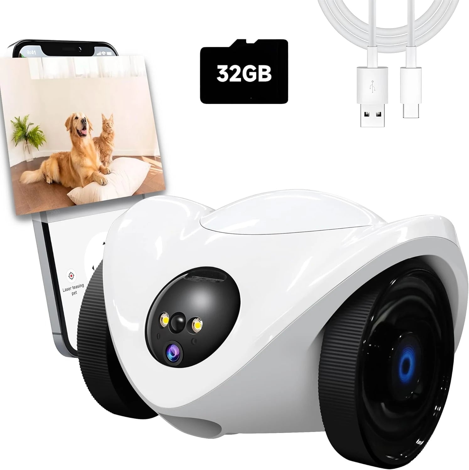 Pet Camera Treat Dispenser, Movable Robot Cam for Dogs Cats, 1080P Indoor Security, 2-Way Talk, 2.4GHz WiFi Only