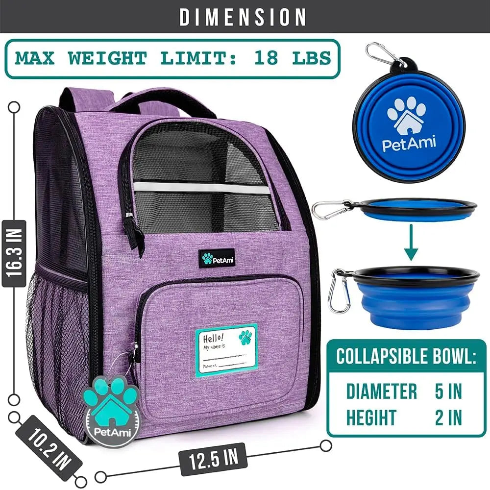 Dog Backpack Carrier for Small Large Cat Pet Puppy, Ventilated Hiking Travel Bag, Airline Approved, Camping Biking Up to 18lbs