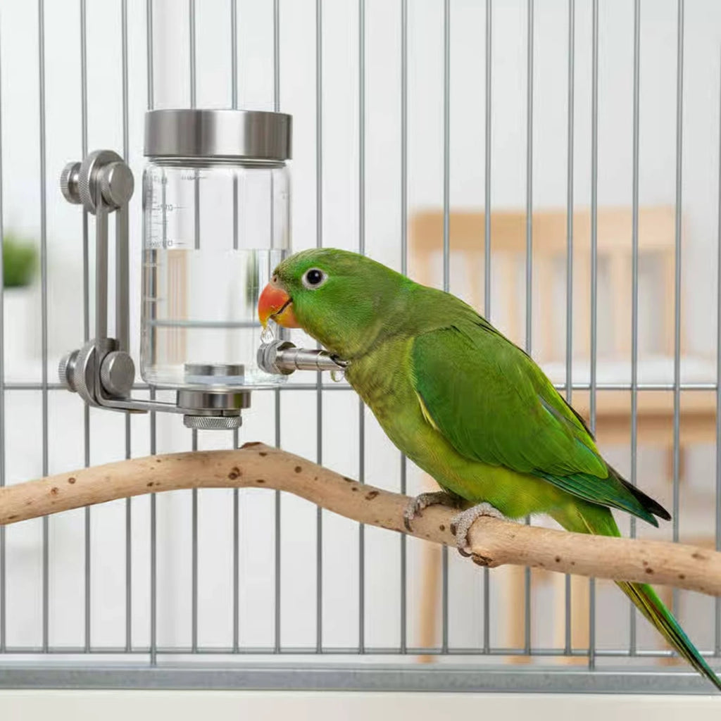 Bird Enclosure Water Feeder Adhesive-Backed Mount Bird Water Bottle Parrot Waterer Stainless Steel Pet Supply Measurement