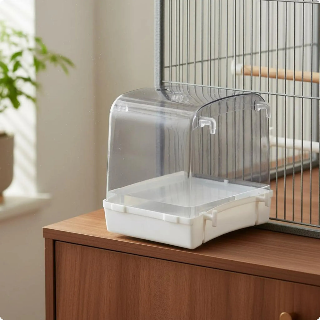 Bird Bathing Box Easy to Install Bird Shower Box Enclosure Accessory Non Pet Supply Removable Drawer