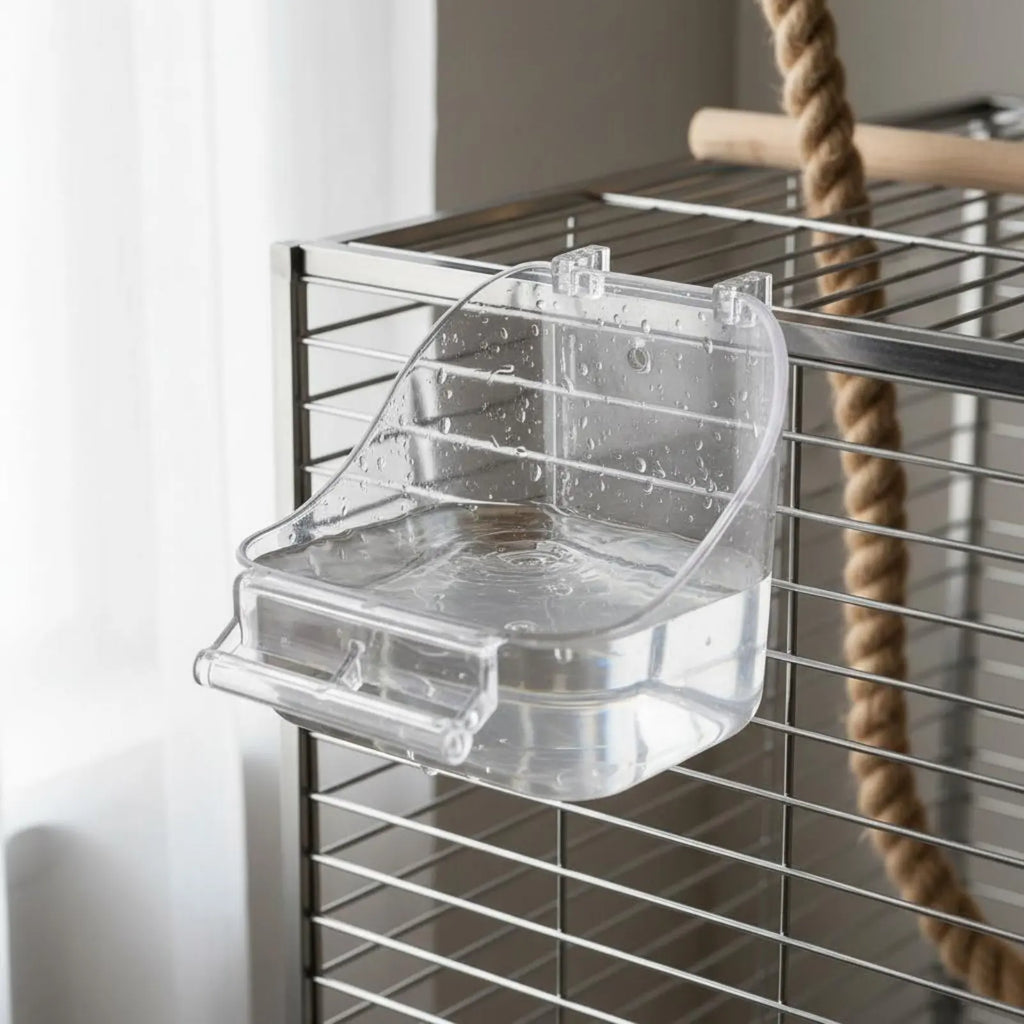 Bird Food Bowl Removable Enclosure Mounted Food Bowl Small Pet Bath Tub Easy to Clean Bird Feeder Cup 2 in 1