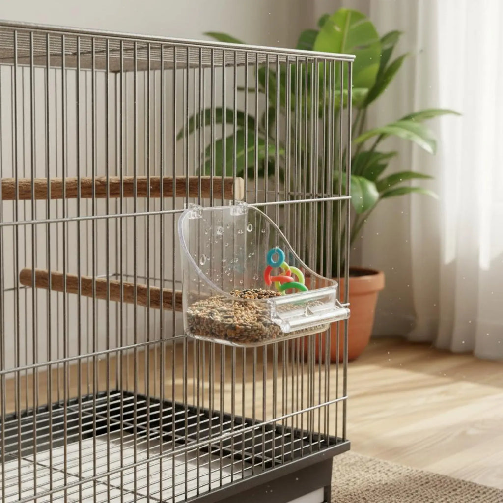 Bird Food Bowl Removable Enclosure Mounted Food Bowl Small Pet Bath Tub Easy to Clean Bird Feeder Cup 2 in 1