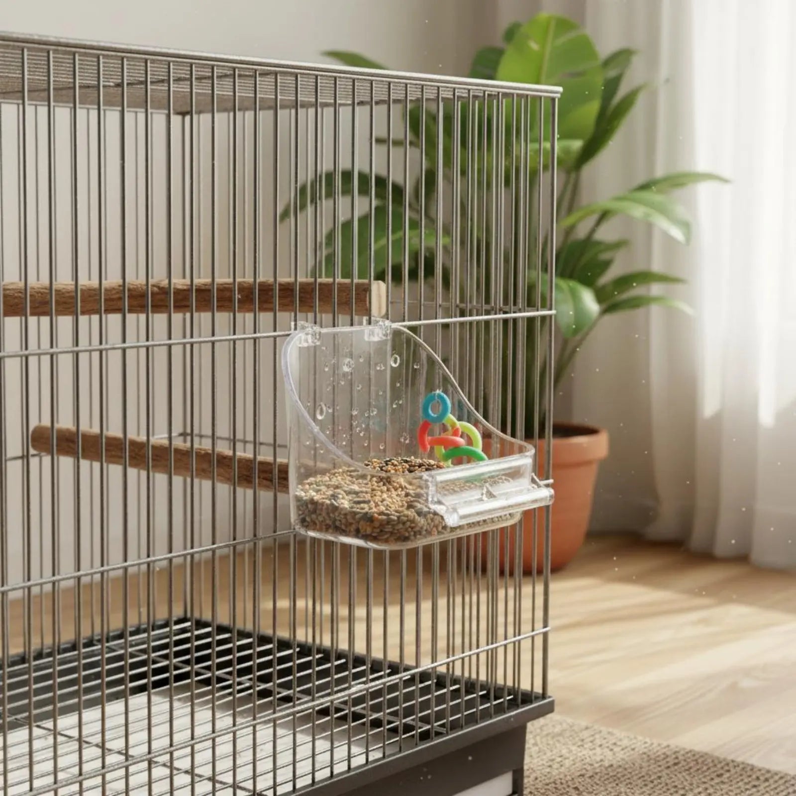 Bird Food Bowl Removable Enclosure Mounted Food Bowl Small Pet Bath Tub Easy to Clean Bird Feeder Cup 2 in 1