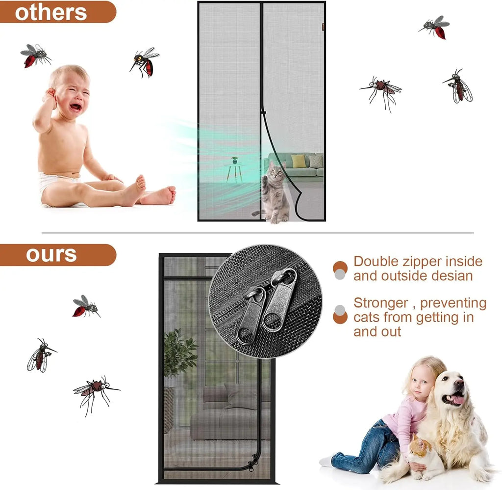 Reinforced Pet Screen Door Thickened Cat Resistant Mesh for Living Room, Patio, Fits 32x80 in, Black