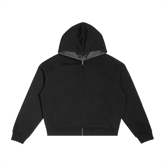 Chosen Generation Stay Rooted In Christ Contrast Plaid Boxy Zip Hoodie