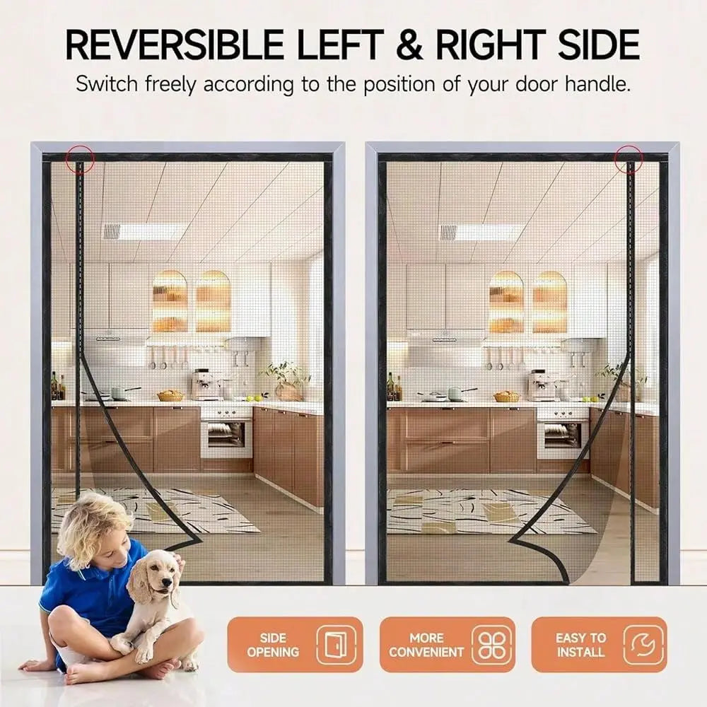 Screen Door Mesh, Reversible Left Or Right Side Opening,Upgraded PET Material Mesh French Door Screen Magnetic Closure For Slid
