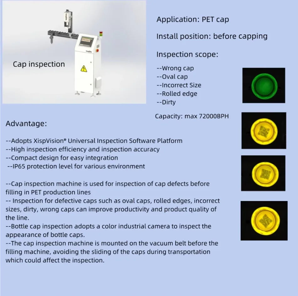Beverage, Tea, Juice PET Bottle Production Line--Plastic Bottle Cap Inspection--Before Capping Machine-72000 CPH